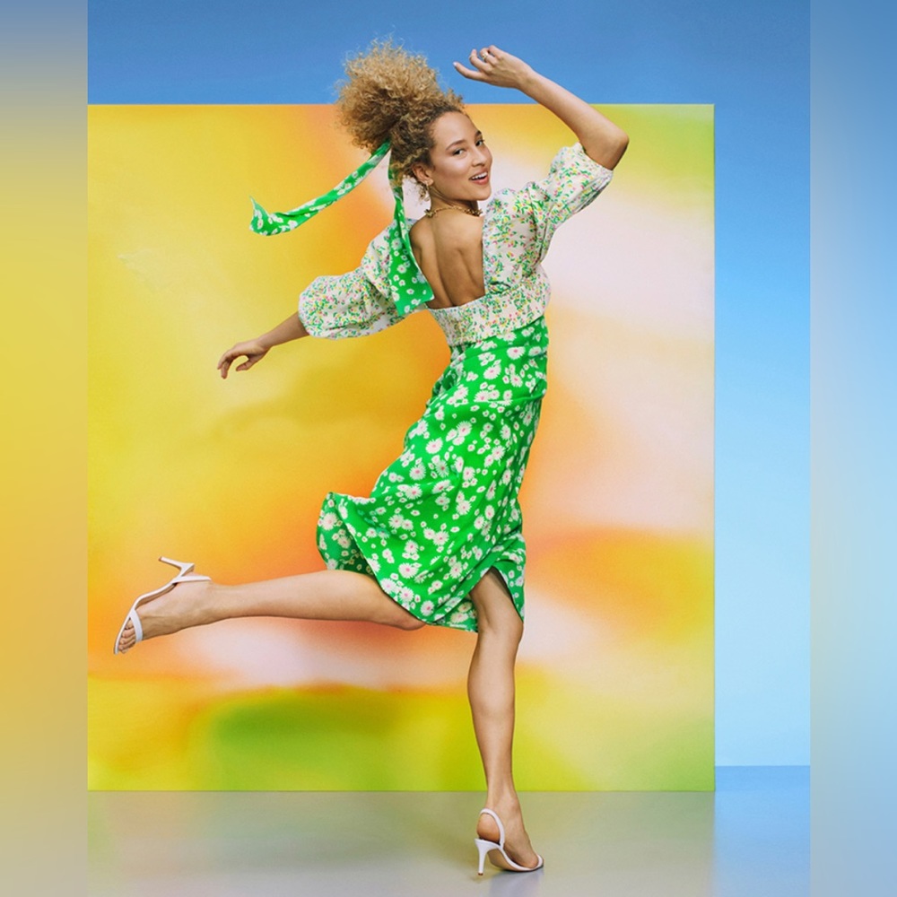 Rixo Target Green Daisy Midi Dress - size 6